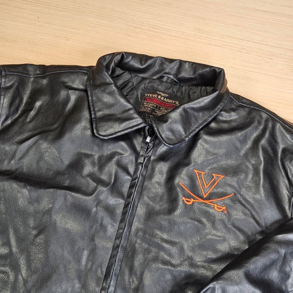 University of Virginia Steve & Barry's Faux Leather Jacket Men XL Black UVA Logo